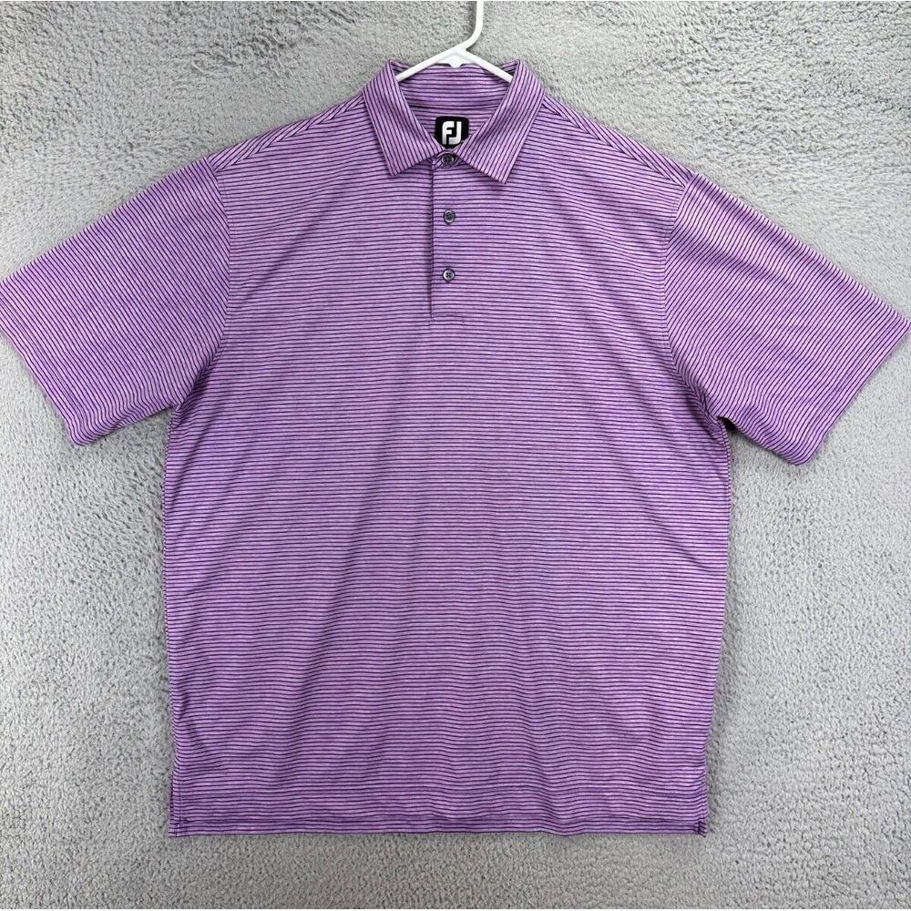 FootJoy FJ Golf Polo Shirt Adult XL Purple Striped Golfer Stretch Rugby Mens